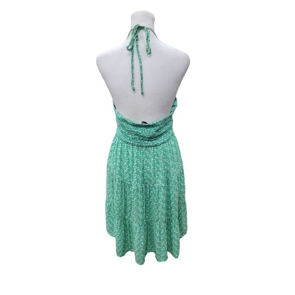 American Eagle Ditsy Floral Print Smocked Halter Dress Size Large Green - Picture 6 of 13